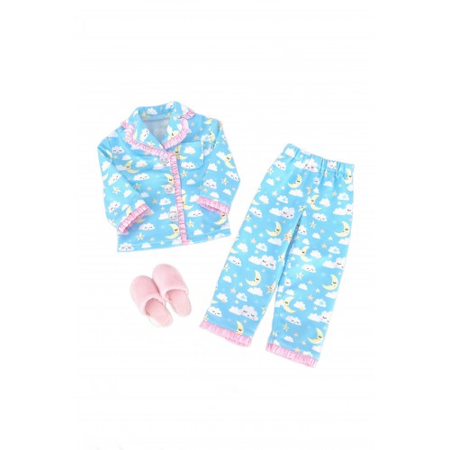 Ruby pyjamas - soft and warm Cèdre blue velvet and lace set